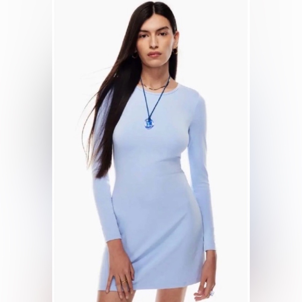 Wilfred Baby Blue Periwinkle Long Sleeve Bodycon Open Back Fall Transition Dress